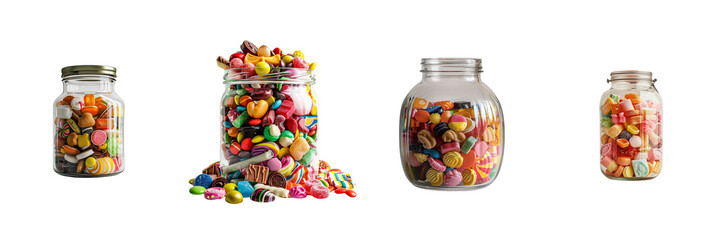 Set of glass jar filled with sweet on a transparent background,