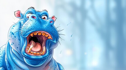   A blue animal with its mouth widely open