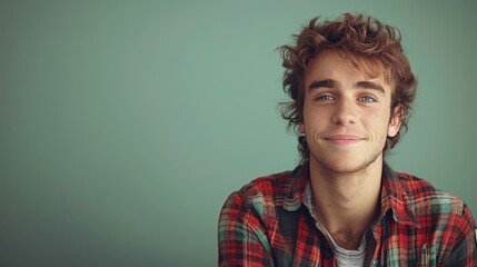   A tight shot of a man in a flannel shirt, smiling directly at the camera