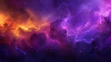 Fototapeta na wymiar A vibrant expanse teeming with myriad stars, encircled by a purple-orange nebulous cloud, housing embedded celestial bodies