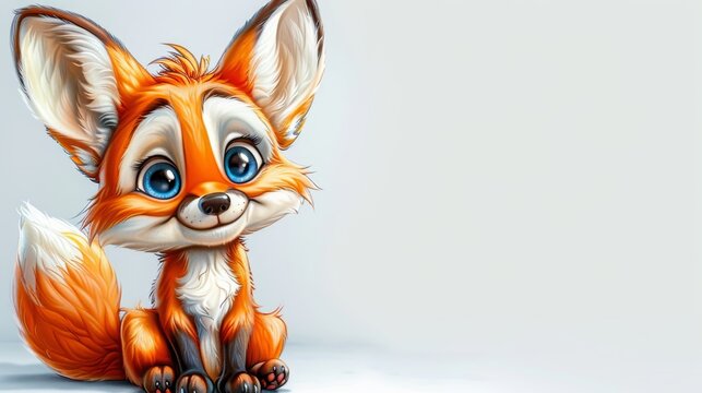   A small fox drawing with large, blue, sorrowful eyes on a white background