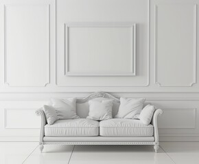 White couch in front of white wall