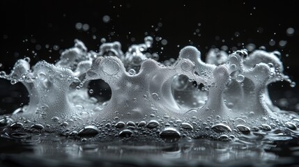   A crown composed of water against a black backdrop, with droplets at its base and underside - obrazy, fototapety, plakaty