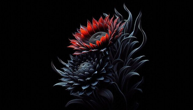 Generative AI - Macro Photography - Black & Red Flower