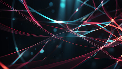 Develop an abstract background using intersecting curves and geometric shapes to convey complexity and depth