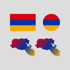 Armenia 1918 national map and flag vectors set....