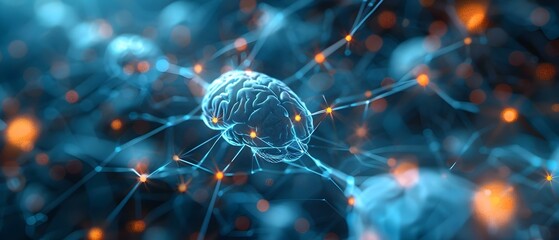 Synaptic Symphony: Brain's Minimalist Neural Dance. Concept Neuroplasticity, Brain Health, Cognitive Function, Sensory Integration, Mind-Body Connection - obrazy, fototapety, plakaty