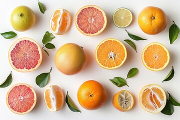 Isolated set of grapefruits against a white background. Generative Ai - obrazy, fototapety, plakaty