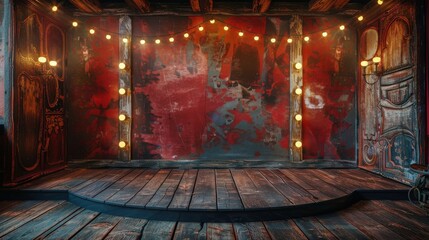 Stage With Red Curtain and Lights