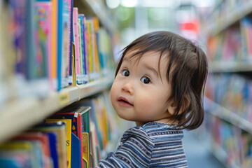Child Discovering Books in Library