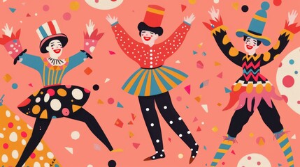 Vibrant Circus Clown Illustration with Festive Confetti