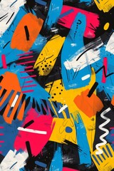 Abstract painting of colorful shapes and lines