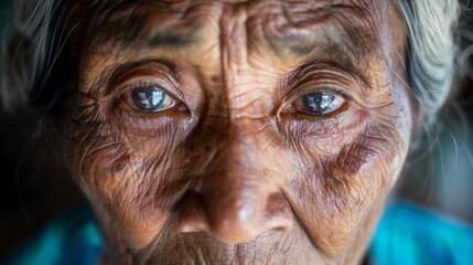 Close-up Portrait of an Elderly Woman with Expressive Eyes and Wrinkled Skin