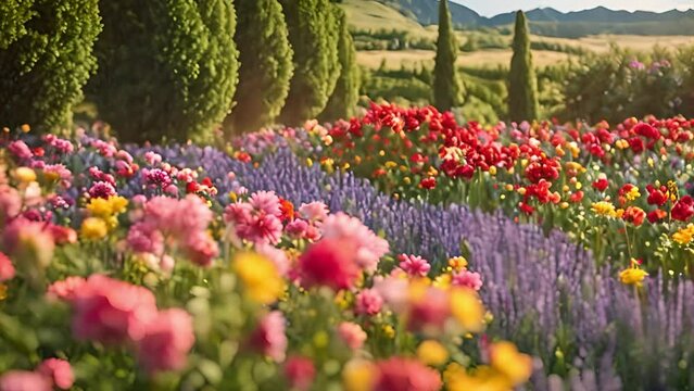 A Panoramic View of a Beautiful Flower Garden
