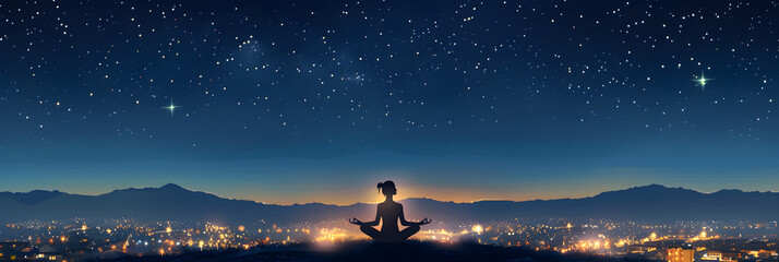 Under the Starlight Sky: Manifestations of Inner Peace through Nighttime Yoga - obrazy, fototapety, plakaty