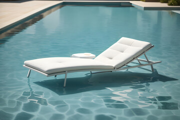 Fototapeta premium Two lounge chairs gently float in a serene pool of crystal-clear water design.