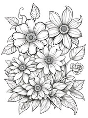 CUPCAKE COLORING PAGES flower cartoon children colouring drawing without colors white background, ai generated 