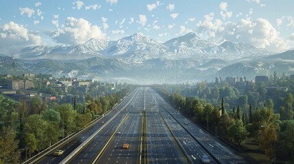Fototapeta premium photorealistic highway on town background Generated with Ai tools