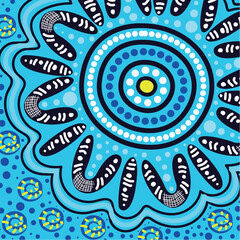 Aboriginal-style vector blue dot art background illustration