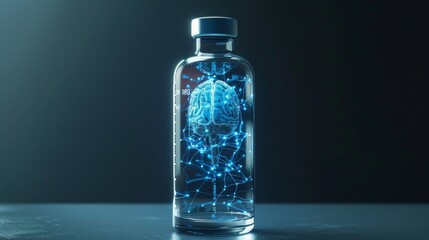 AI Neural Network Holographic Brain in Futuristic Vial - obrazy, fototapety, plakaty