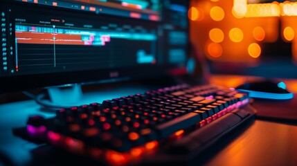 Illuminated Gaming Setup with Colorful Computer Screen