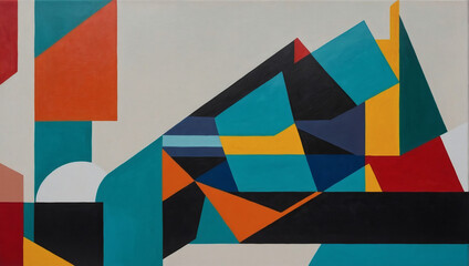 Vibrant acrylic painting on canvas with bold, geometric shapes.