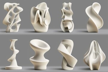 Colorful abstract sculptures set illustration. A vibrant collection of various abstract sculptures, presented with a lively color palette and dynamic shapes capturing attention