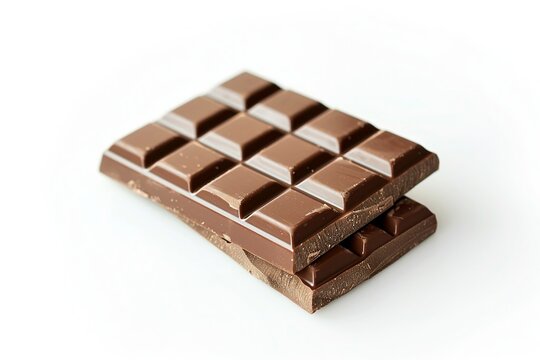 Flawless image of a gourmet chocolate bar in high-definition, isolated on a white backdrop, studio photograph, ultra-realistic detail