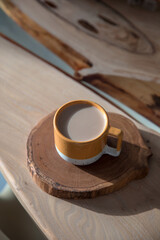 Dining table with epoxy resin in the room