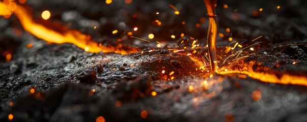 Close-up of sparks and molten metal in metalworking - obrazy, fototapety, plakaty