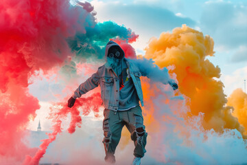 Urban Hip Hop Dancer with Colorful Smoke