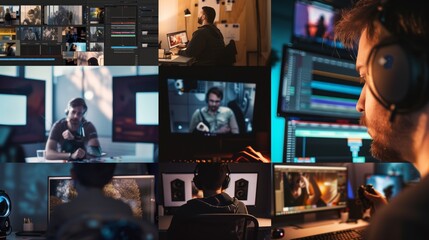 Obraz premium Professional Editing Video on Multiple Monitors
