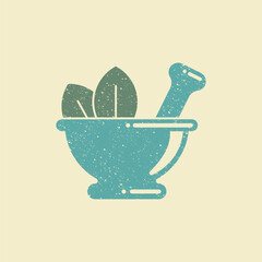 Vector illustration of mortar and pestle with shadow. Herbal Medicine concept, phytotherapy symbol