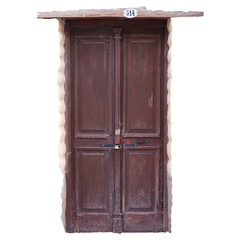 Vintage Weathered Wooden Door in Disrepair
