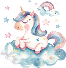 Cute Unicorn Under Starry Sky watercolor