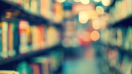 Blurred library bookshelf aisle