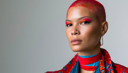 Bold Non-Binary Individual With Red Hairstyle. Generative AI
