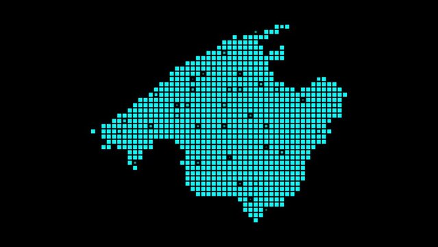 Majorca digital map. Map of Majorca in dotted style. Shape of the island filled with rectangles. Classy video.