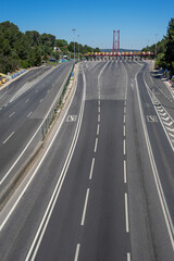 25 de Abril bridge toll plaza without car traffic in the direction Almada-Lisboa.