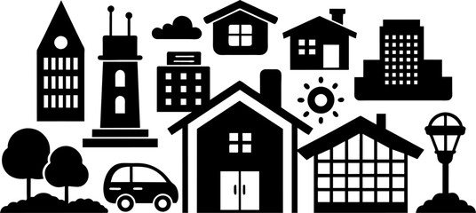 Fototapeta premium real-estate-icon-set---simple-flat-doodle-style-bl.eps