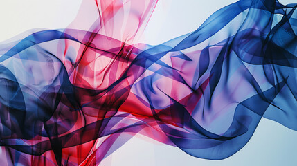 Double exposure of abstract shapes in red and blue hues overlapping and bleeding into each other, evoking a sense of energy and dynamism