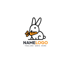 Rabbit Bunny Fast Modern Logo Design. cartoon bunny vector illustration. Happy Easter lettering for Paschal greeting card.