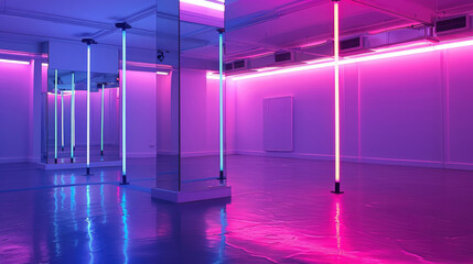 Modern dance studio space with mirrors and neon lighting - 783940122