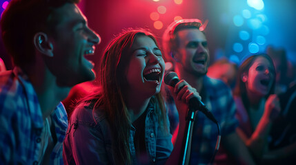 Professional Stock Photography, double exposure style, A group of people attend a comedy show at a local club They laugh hysterically as the comedian performs on stage,