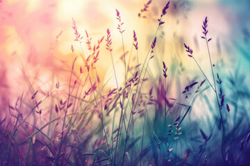 Secret life of grass, beautiful, idyllic spring summer nature background with wild meadow grass close up