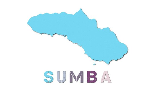 Sumba map with paper regions. Animated island map growing from regions and title letters falling down. Amazing 4k animation.