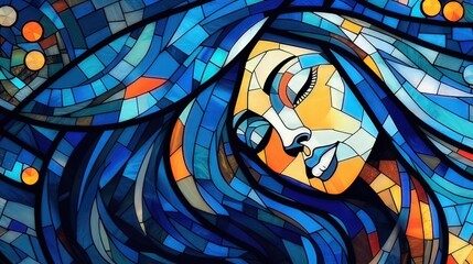 femail angel. stained glass. ave maria.  Abstract expressionism. 
