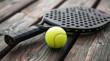 Paddle tennis racket and ball. Practicing paddle sport on the paddle court - 783941133