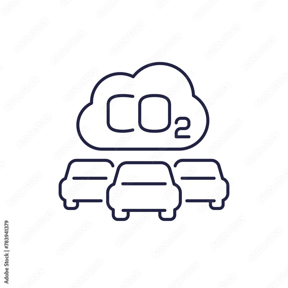 Sticker carbon emissions from cars line icon, CO2 pollution vector