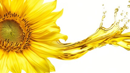 Sunflower oil splashed on a white background - obrazy, fototapety, plakaty